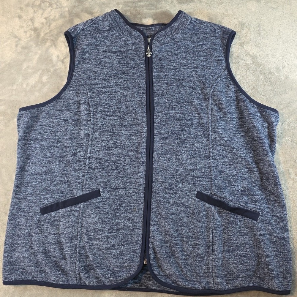 Susan Graver Women Size 2X Zip Front Chenille Knit Vest Blue / Black mingle